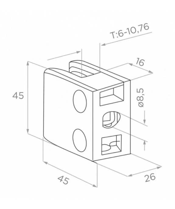 Uchwyt do szkła 45x45 do profilu - zamak