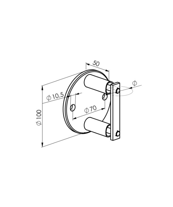 Mocowanie boczne słupka fi 100 mm z stali nierdzewnej, powierzchnia satyna do rury fi 42,4 mm