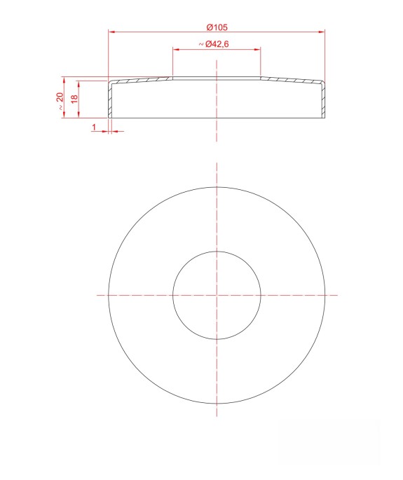 Rozeta maskująca nierdzewna poler D 105 mm na rurę fi 42,4 mm