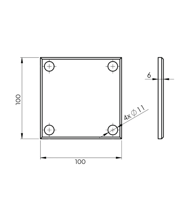 Stopa montażowa nierdzewna satyna 100x100 mm na profil 40x40 mm