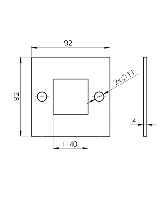 Stopa montażowa nierdzewna surowa 92x92 mm na profil 40x40 mm