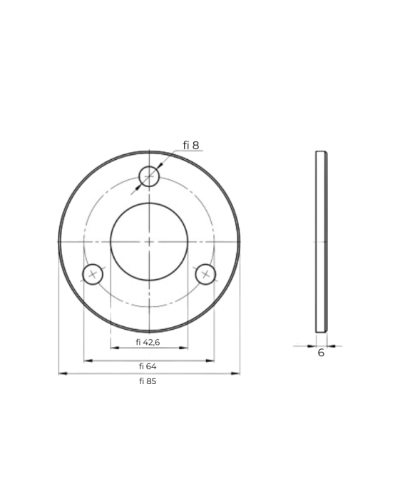 Stopa montażowa nierdzewna satyna D 85 mm na rurę fi 42,4 mm