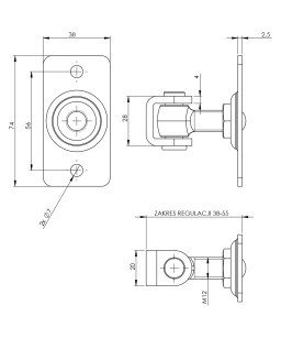 Zawias regulowany M12 z szyldem prostokątnym 75x38 mm