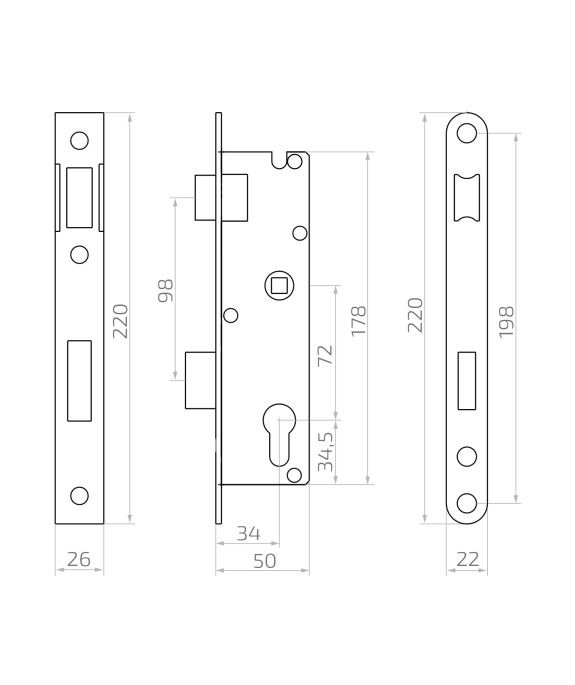 Zamek zapadkowo-zasuwkowy H220/72 mm – lewy, stal nierdzewna INOX
