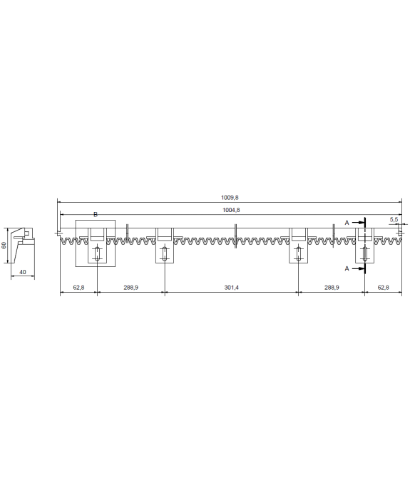 Listwa zębata z tworzywa 1000x20 mm ze śrubą i podkładką montażową