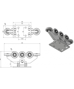Zestaw wózków metalowych 8 rolkowych z akcesoriami do profilu 80x80