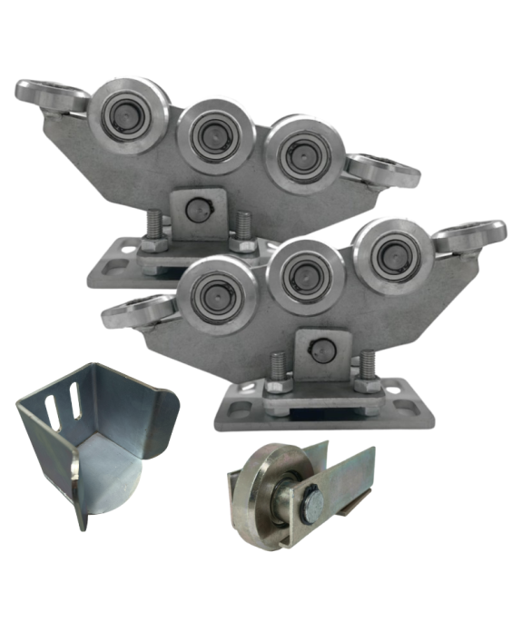 Zestaw wózków metalowych 8 rolkowych z akcesoriami do profilu 80x80
