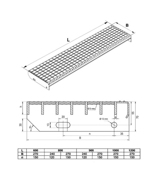 Krata stopień 1000x240 pł. 30x2/34x38 mm ocynk