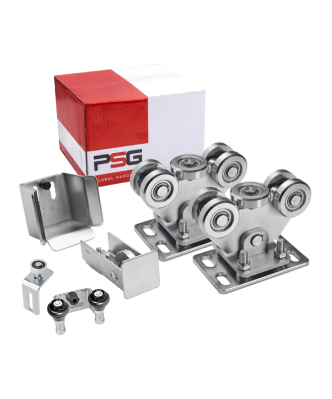 Zestaw wózków metalowych 5 rolkowych z akcesoriami do profilu 80x80