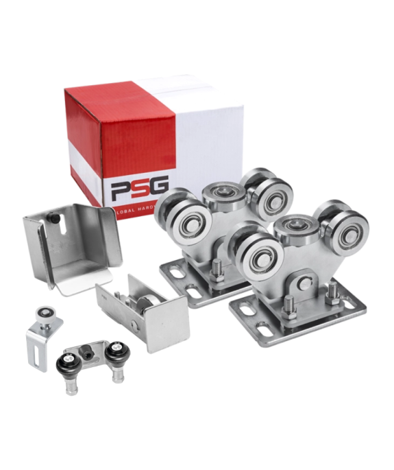 Zestaw wózków metalowych 5 rolkowych z akcesoriami do profilu  80x80