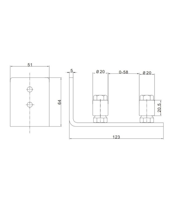 Prowadnik dolny do drzwi przesuwnych o grubości do 58 mm typu Barn Door