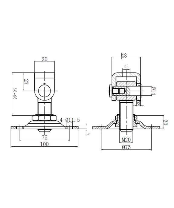 Zawias regulowany z szyldem M20/100x100x4 mm