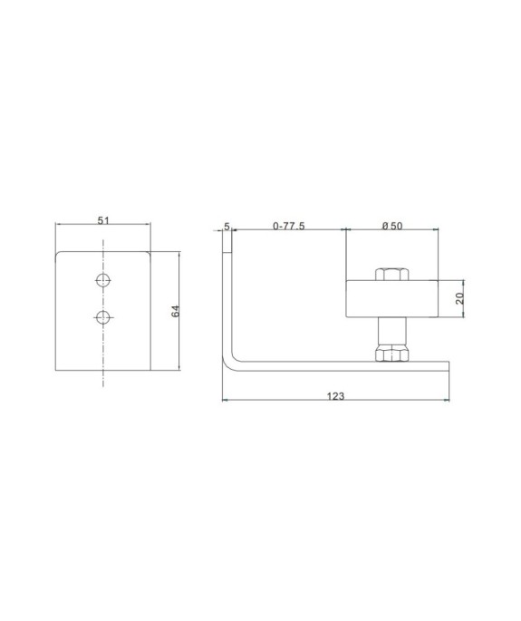 Prowadnik dolny do drzwi przesuwnych o grubości do 77,5 mm typu Barn Door