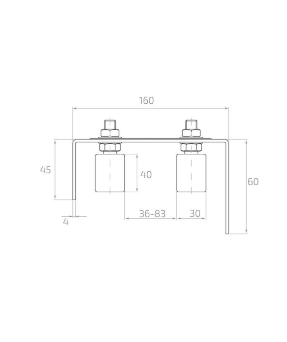 Prowadzenie górne regulowane do bram przesuwnych 160 mm z rolką Fi 30 mm