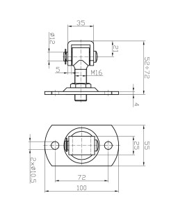 Zawias regulowany M16 z szyldem 100x55 mm, ocynkowany