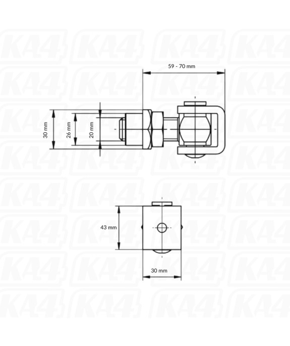 Zawias metalowy regulowany ocynkowany M20