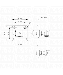 Zawias regulowany z płytką montażową M16 / L80x80