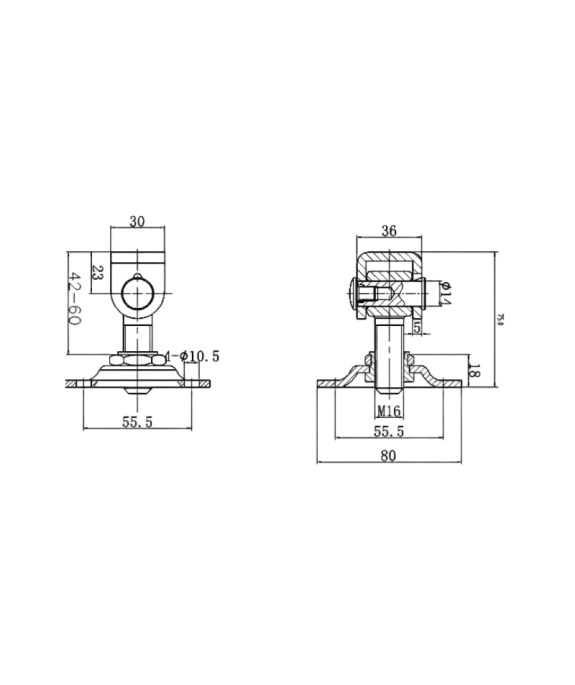 Zawias regulowany M16 z podstawą 80x80 mm, ocynk
