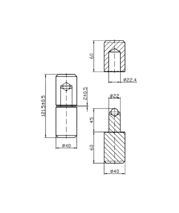 Zawias toczony z kulką Fi 40 / H120 mm