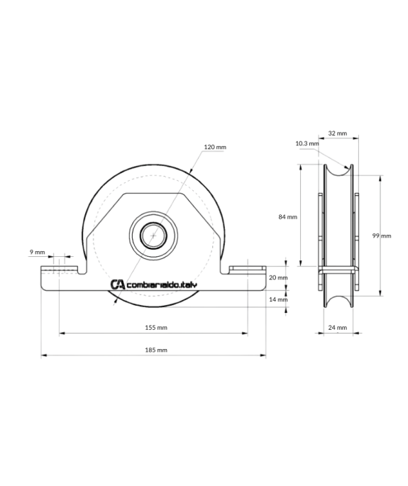 Rolka jezdna 1 łożyskowa Fi 120 ocynkowana
