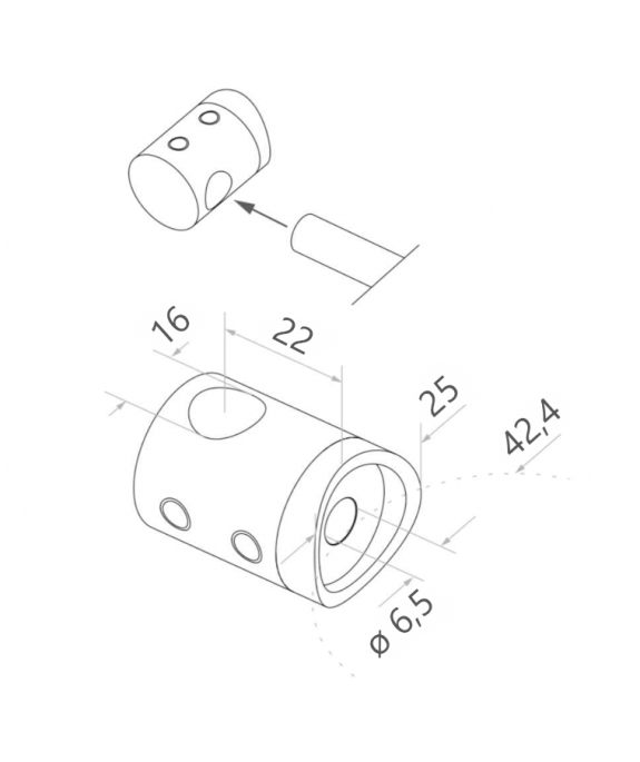 Uchwyt końcowy do pręta fi 16/25 mm lewy satyna