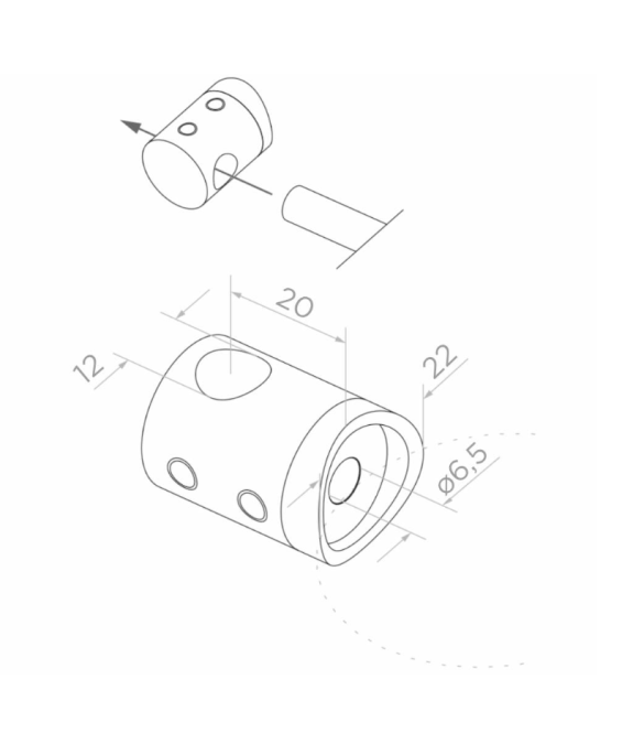 Uchwyt przelotowy do pręta fi 12/22 mm satyna