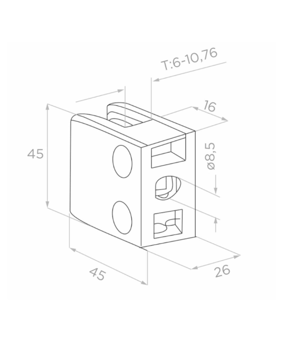 Uchwyt do szkła 45X45x26 mm satyna