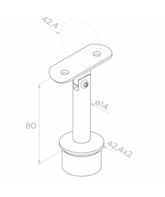 Podpora poręczy przegubowa fi 42,4, fi 14/ H80 mm satyna