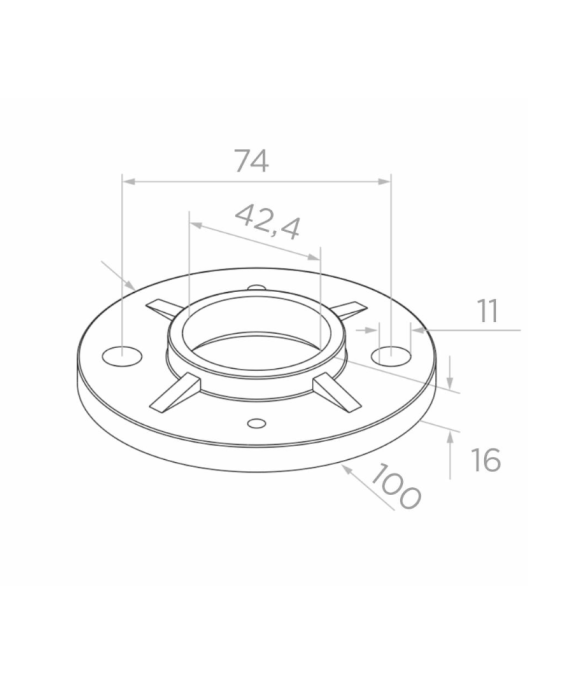 Stopa montażowa fi 100/ H 16 mm na rurę fi 42,4 surowa
