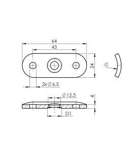 Blaszka montażowa poręczy 64x24x4mm do rury fi 42,4 satyna