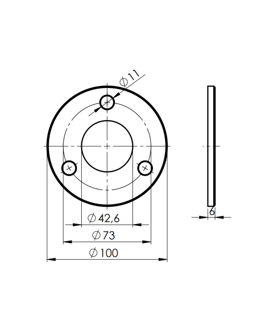 Stopa montażowa fi 100 mm na rurę fi42,4 mm satyna