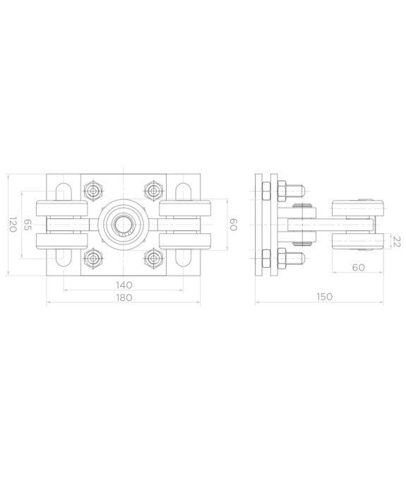 Wózek jezdny 5 rolkowy z tworzywa do profilu 70x70