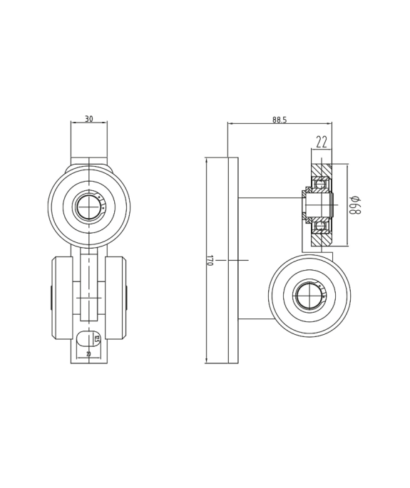 Wózek jezdny podwieszany 3 rolkowy do profilu 80x80