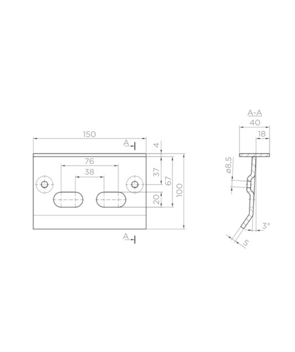 Stoper do bramy z otworami pod rygiel ocynk 67mm