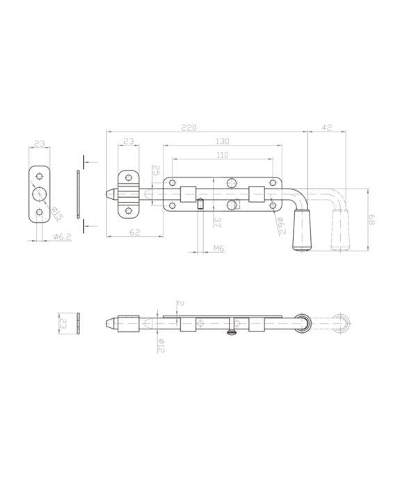 Rygiel stalowy 220 x 12 mm ocynk