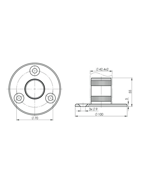 Stopa montażowa satyna D100 mm na rurę fi 42,4 mm