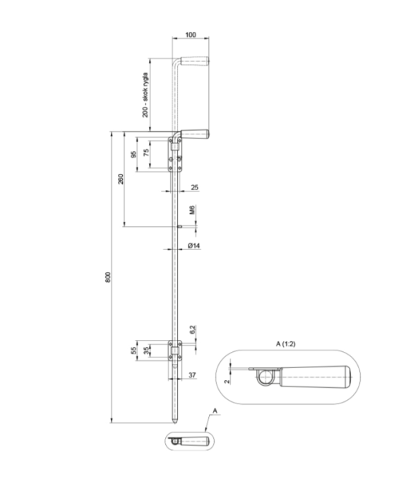 Rygiel stalowy dolny do bramy 800 x 16 mm ocynk